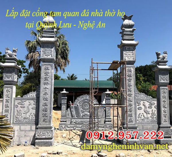 Lắp đặt cổng đá nhà thờ họ tại Quỳnh Lưu Nghệ An