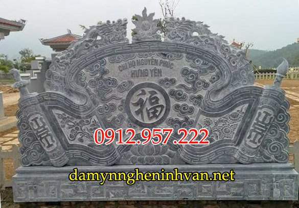 Bức bình phong cuốn thư đá ở mộ đẹp 02 Bức bình phong lăng mộ bằng đá đẹp - Bình phong trước mộ