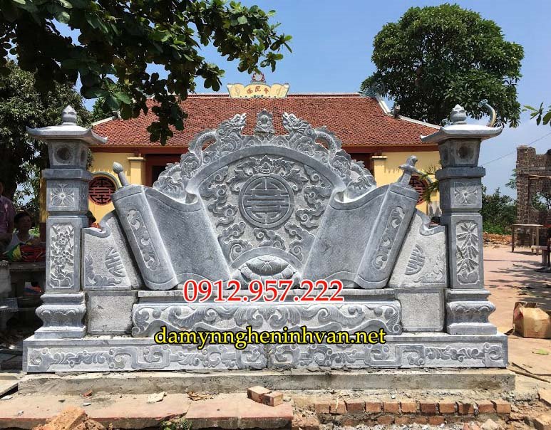 Mẫu cuốn thư đá đẹp nhất bằng đá xanh tự nhiên Cuốn thư bình phong tắc môn đá chấn phong thủy