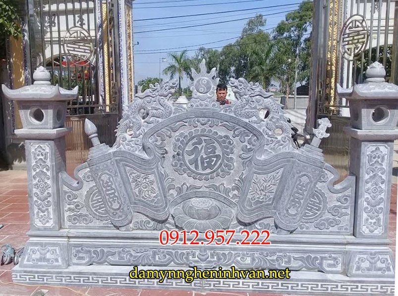 Mẫu cuốn thư đá nhà thờ họ đẹp 01 Cuốn thư bình phong tắc môn đá chấn phong thủy
