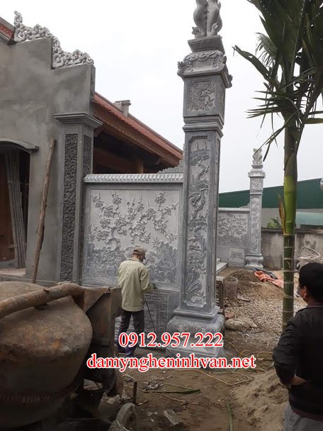 Cột trụ đá nhà thờ họ điêu khắc đẹp Mẫu trụ đá đẹp vuông tròn cho nhà thờ họ đình chùa