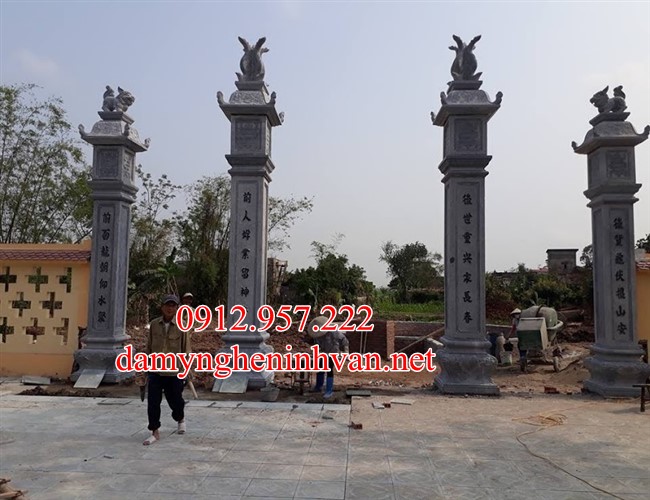 Những mẫu Cổng làng đẹp bằng đá hiện đại 02 , Cổng làng bằng đá không mái Mẫu cổng làng đẹp bằng đá xanh khối chế tác tại Ninh Bình