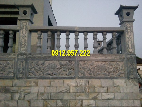 Lan can đá hình con tiện Lan can đá đình chùa - Các mẫu lan can đá nhà thờ họ đơn giản mà đẹp