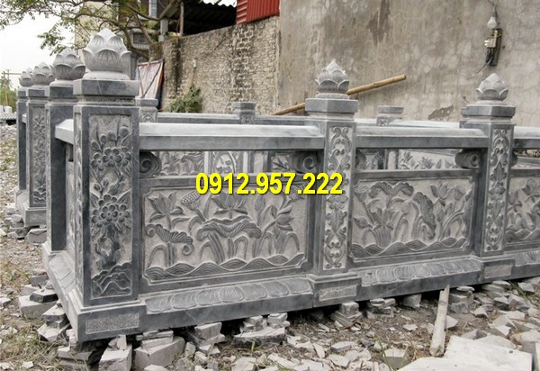 Lan can chạm cây cối, hoa lá, tứ quý Lan can đá đình chùa - Các mẫu lan can đá nhà thờ họ đơn giản mà đẹp