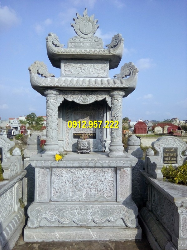 Thi công lắp đặt bán lăng mộ đá hai mái giá rẻ Lăng mộ đá hai mái Ninh Vân Ninh Bình đẹp giá rẻ