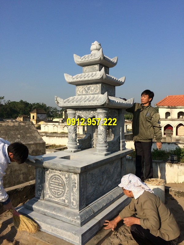 Mẫu mộ đá 3 đao bằng đá xanh đen Mộ đá 3 mái - Mẫu mộ ba mái đá tự nhiên đẹp nhất Việt Nam