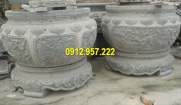 Chậu đá hình tròn kích thước đa dạng Địa chỉ bán chậu cảnh bằng đá Ninh Bình giá rẻ uy tín