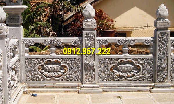 Mẫu lan can chạm sen đẹp mắt Khu lăng mộ đá xanh rêu nguyên khối đẹp nhất Ninh Vân Ninh Bình