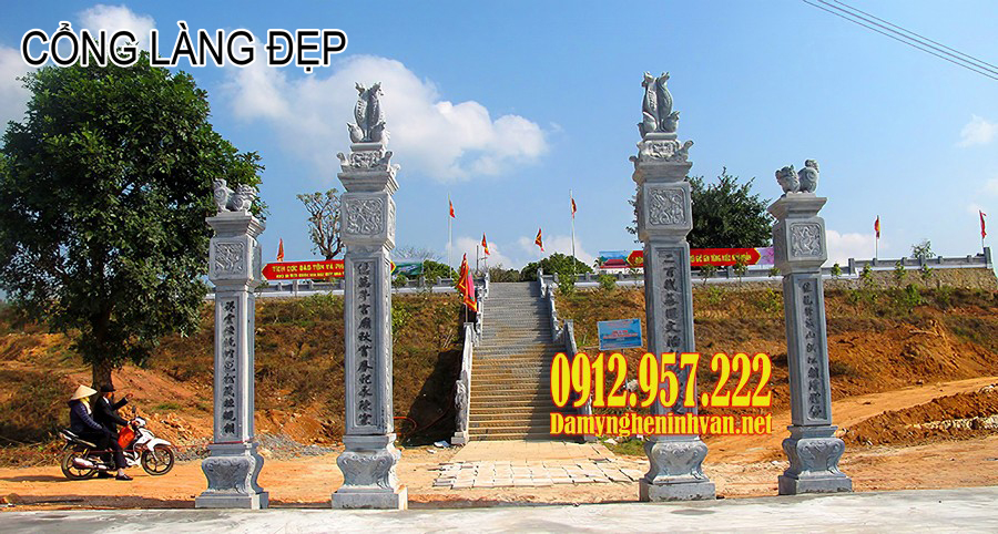 Cổng làng đá dạng tứ trụ Cổng làng đẹp bằng đá - Mẫu cổng làng đẹp bằng đá tự nhiên