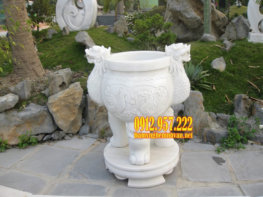 Lư hương ngoài trời bằng đá đẹp Lư hương thờ cúng bằng đá - Mẫu lư hương thờ cúng ở đình, chùa bằng đá
