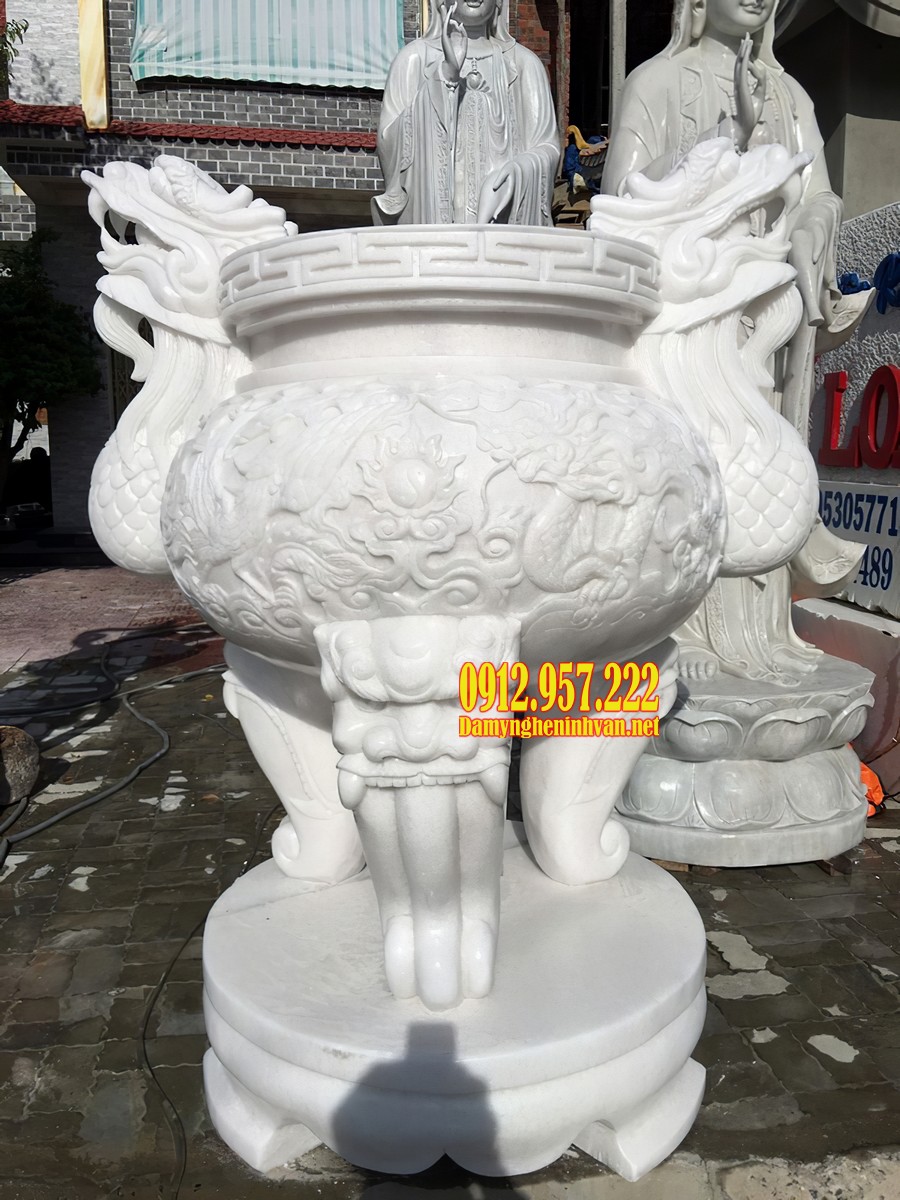 Lư hương đá chạm khắc đẹp Lư hương thờ cúng bằng đá - Mẫu lư hương thờ cúng ở đình, chùa bằng đá