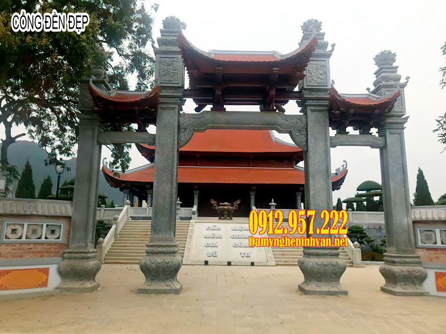 Cổng tam quan đền chùa bằng đá tự nhiên Cổng đền đẹp bằng đá - Mẫu cổng đền chùa đẹp bằng đá tự nhiên