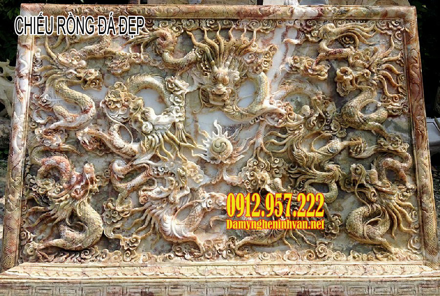 Mẫu chiếu rồng nhà thờ họ bằng đá vàng Chiếu rồng đá đẹp - Các mẫu chiếu rồng đá đẹp nhất Việt Nam năm 2020