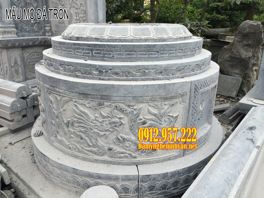 Mộ đá hình tròn bằng đá xanh Mẫu mộ đá tròn đẹp - Báo giá mộ đá tròn, giá mẫu mộ tròn đá tự nhiên