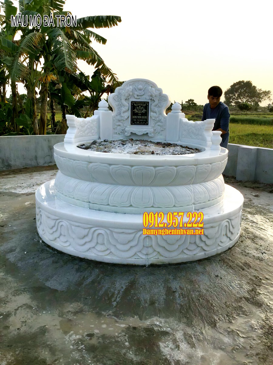 Mẫu mộ tròn bằng đá trắng đẹp Mẫu mộ đá tròn đẹp - Báo giá mộ đá tròn, giá mẫu mộ tròn đá tự nhiên