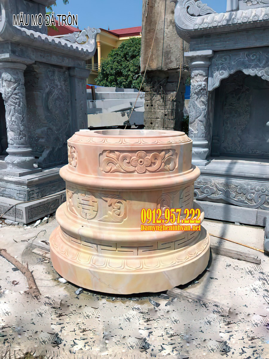 Mộ tròn bằng đá vàng Nghệ An Mẫu mộ đá tròn đẹp - Báo giá mộ đá tròn, giá mẫu mộ tròn đá tự nhiên