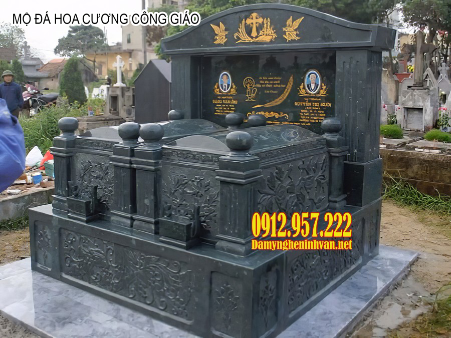 Mộ đôi đá hoa cương đạo Thiên Chúa Mộ đá hoa cương công giáo đẹp - Báo giá mộ đá hoa cương công giáo